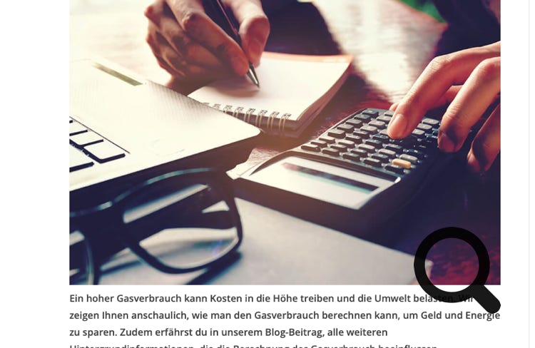 SEO-Text zum Thema "Gasverbrauch berechnen". Veröffentlicht auf der Webseite des Energieversorgers Badenova.